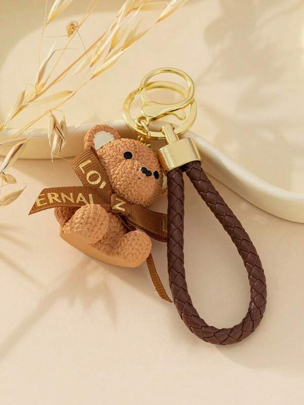 1pc Cute Bear With Bowknot Keychain Car Accessories Bag Charm School Cartoon