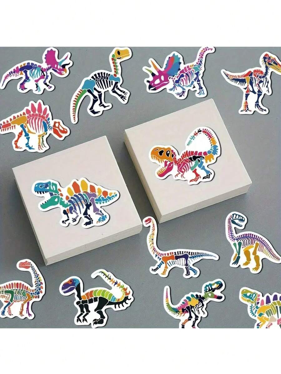 50Pcs Colorful Dinosaur Cartoon Stickers - Perfect For DIY Projects On Luggage, Notebooks, Water Bottles, Phone Cases, Guitars, And More! - Self-Adhesive, Durable PVC Material,School Supplies,Back To School - Multicolor - View 1