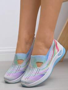 Women's New Knit Mesh/Dual Color Sole/Breathable Casual Sneakers, Women's Fashion Comfortable Soft Sole Soft Surface Anti-Slip Durable Running Shoes, Women's Low VampColor Matching Flats - Multicolor - View 14