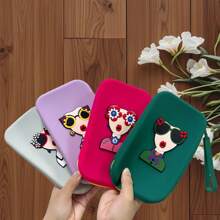 Beautiful Girl Print Silicone Cosmetic Bag, Makeup Brush Clutch Bag, Portable Waterproof Card/Passport Holder, New Style Tote Coin Purse,For Holiday Beach, Bathroom Collection, Bedroom Collection, Large Capacity