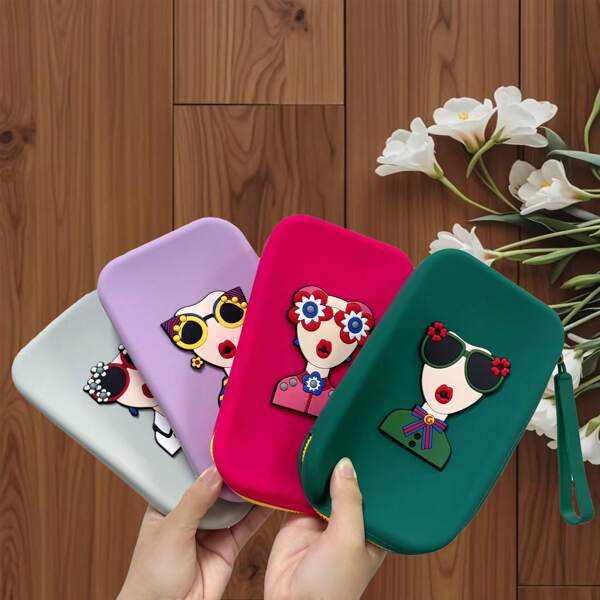 Beautiful Girl Print Silicone Cosmetic Bag, Makeup Brush Clutch Bag, Portable Waterproof Card/Passport Holder, New Style Tote Coin Purse,For Holiday Beach, Bathroom Collection, Bedroom Collection, Large Capacity