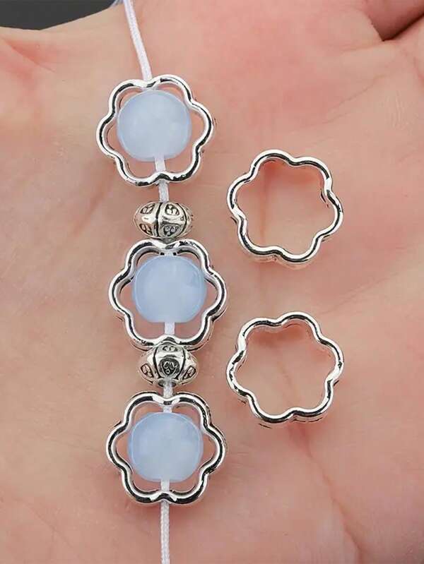 50pcs 12mm Flower Shaped Bead Caps, CCB Bead Frames, For DIY Jewelry Making, Necklace, Bracelet, Earrings, Pendant Connectors With Spacer Bead For Jewelry Crafting Accessories
