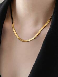1pc New Fashion Simple Stainless Steel 18K Gold Plated Waterproof Versatile Necklace For Women - Yellow Gold - View 3