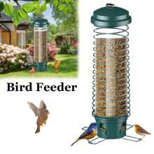 1pc Outdoor Metal Hanging Squirrel-Proof Bird Feeder - Cage Design Dispenser With 4 Feeding Ports, Easy To Refill Tube For Various Seed Types, Durable Bird Attraction Ornaments Device - For Bird Lovers & Nature Enthusiasts