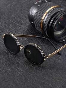 Classic Retro Round Frame Fashion Glasses With Black Tinted Lenses, Self-Adjustable, Niche Design With Premium Feel For Summer Beach Vacation,Outdoor,Travel