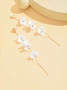 1 par de pendientes colgantes con flecos y decoración floral, elegantes y versátiles, de moda para el verano