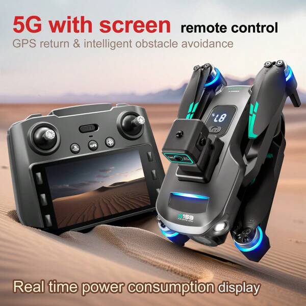 159 Long-Range GPS Drone, Dual Camera, Brushless Motor, Foldable Design. 4WD Barrier, Optical Flow Positioning, LCD Remote Control, Battery/USB Power Supply - Perfect Gift For Halloween, Christmas, New Year