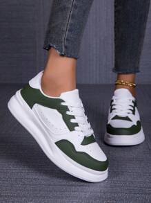 scarpi sportivi casual da donna adatte per tutte le stagioni, di colore rosso, giallo e verde, antiscivolo, leggere, con suola platform, con punta tonda e lacci