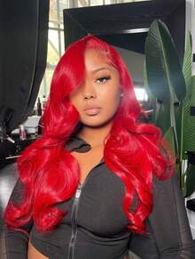 13x4 Body Wave Red Hair Transparent Lace Frontal Human Hair Wig 30 34 Inch 13x4 Red Color Lace Front Wig For Women - SRed - 查看 6