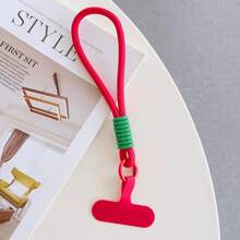 1pc Dopamine Color Block Short Wrist Strap Keychain Phone Lanyard With Silicone Anti-Lost Clip