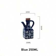 250ML Ceramic Oil Pot American Style Household Oil Bottle Blue Printed Oil Bottle Chili Soy Sauce Vinegar Pot Kitchen Seasoning Bottle Living Room Dining Table Teapot Home Decoration