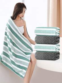 4pcs Solid Color + Striped Pattern Hand Towel Set - Towel Set - Size 13.78x29.53inch/35x75cm - Coral Fleece Material Soft & Skin-Friendly, Absorbent & Quick-Drying - With Hanging Loop For Easy Drying - No Shedding, No Fading - Minimalist & Fashionable Style - Suitable For Men & Women, All Seasons - Applicable For Bathroom, Living Room, Kitchen, Bedroom, Pool, Gifts, Also Can Be Used As Halloween, Autumn, Christmas Decorations, Christmas Gifts 70x140cm/27.56x55.12inch