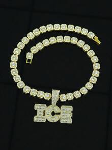 Chunky Iced Out Letter Initial Pendant Chain Cuban Link Necklace For Men,Bling Diamond Chain Letter Name Tennis Chain For Boy,Bling Rapper Miami Hip Pop Jewelry Rocker Disco Jewelry Gifts