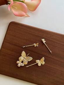 Set de 4 pinzas para el cabello de mariposa de metal dorado elegante y delicado, regalo elegante para el Día de San Valentín, adecuado para peinados casuales y recogidos