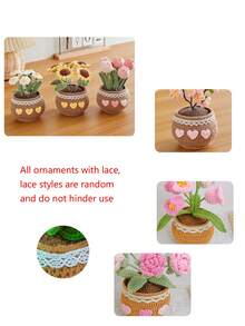 1 cây Bonsai hoa Tulip may mắn đan móc thủ công, chậu hoa trang trí xe hơi cho phòng khách lễ Phục sinh - Nhiều màu - Xem 12