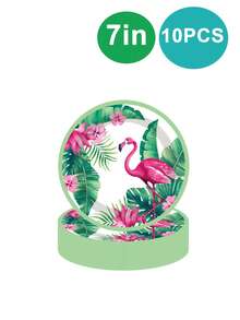10 piezas Platos de papel con flamencos, platos de 9 y 7 pulgadas, servilletas y vasos, suministros para fiestas, decoraciones de cumpleaños con flamencos rosas para fiestas de Hawái, fiestas de cumpleaños, fiestas en la playa - Multicolor - Ver 10