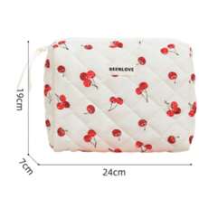 Borsetta trucco carina con stampa a fiocco e ciliegie, borsa cosmetica imbottita in tela stampata floreale di alta qualità con grande capacità, borsa portatile per vacanze, spiaggia, bagno, camera da letto, grande capacità