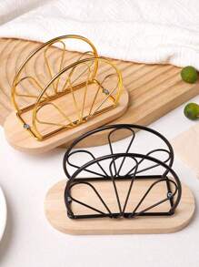 1 pieza Soporte para servilletas de estilo nórdico con base de madera y estructura de hierro, dispensador de pañuelos de papel vertical de metal, accesorio de decoración de mesa, para el hogar, restaurante, hotel y cafetería, útiles escolares