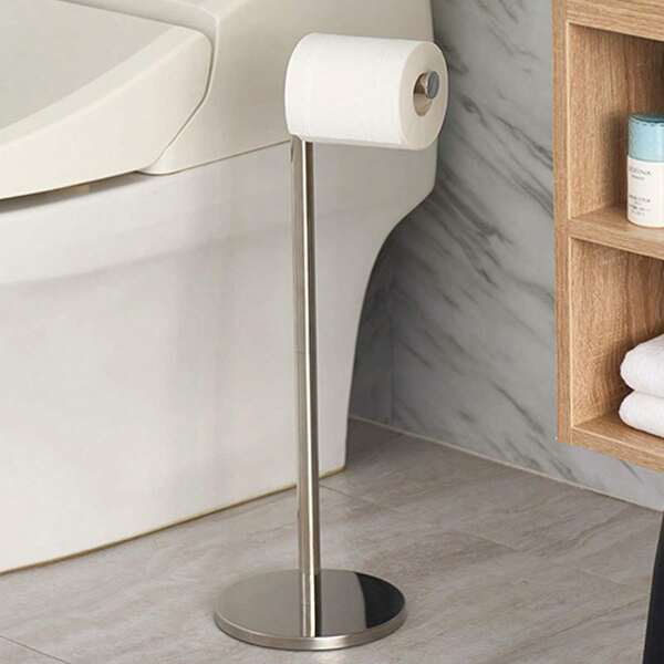 1pc Bathroom Toilet Paper Holder With Weighted Base, Independent Toilet Paper Holder, Stainless Steel Paper Towel Holder, Bathroom Kitchen Paper Towel Rack, Modern Toilet Paper Holder, With Marble Base Bathroom Decor Fall Decor