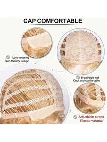 BCHR Basics Curly Wave Peruca Loira Curta Para Mulheres, Fibra De Alta Temperatura, Boné De Rede Rosa, Aparência Natural, 8 Polegadas, 160g, Adequado Para Festas E Uso Diário