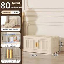 Double Door Foldable Storage Cabinet, Plastic Transparent Wardrobe For Kids Room, Multi-Tier Movable Organizer - Cream - View 37