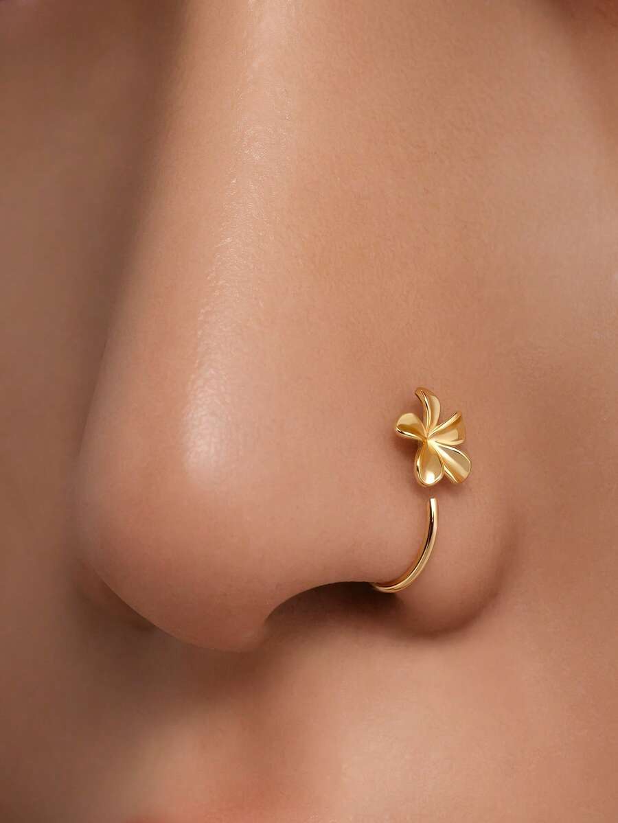 1件闪亮银色S925花瓣鼻环/鼻钉/金鼻环/银鼻环/鼻圈/耳软骨环/耳夹/小耳环