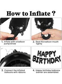 44/57pcs Minimalist Black & White Balloon Set | 20pcs Black Bowknot + Happy Birthday Banner | Latex Ribbon Set For Adult Party/Anniversary, Style Birthday Party Decorations, Party Supplies (White & Pink Available)