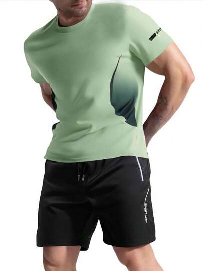2 pezzi/set Tuta sportiva da uomo, colore unito, maglietta a maniche corte e pantaloncini, adatta per uso casuale quotidiano, corsa, trekking, attività all'aperto in estate