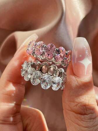 1pc Vintage Ellipse Pink Zirconia Ring Ladies Jewelry For Women 925 Sterling Silver Single Ring Fine Jewelry For Girls Birthday Prom Party Gifts