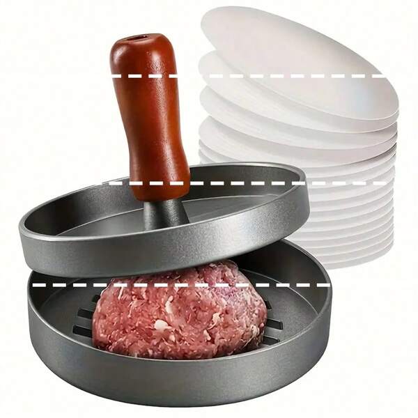 1 pieza Molde prensador de hamburguesas antiadherente - Fabricante de hamburguesas de carne, queso y verduras, adecuado para cocinar en la parrilla (Este modelo está hecho de aleación de aluminio, sin ningún procesamiento adicional, la superficie del producto puede tener pequeños arañazos que son normales y no afectan el uso, los compradores que sean particulares sobre esto pueden querer abstenerse de comprar)