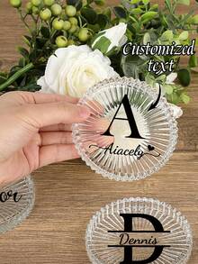 1pc Customized Name Gear Shape Round Coaster With Saw Tooth Edge, Suitable For Tabletop Centerpiece Decor, Party, Wedding, And Home Decoration - Transparent - View 2