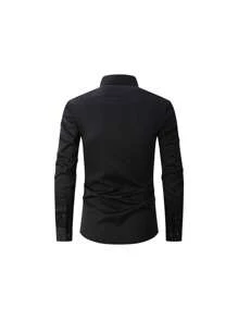 1 pièce Chemise noire d'affaires pour homme, résistante aux faux plis, col, coupe slim, manches longues, col brodé, convient pour le port au bureau