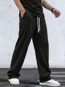 1 Piece Men's Outdoor Casual Wear Pants - All Seasons - Casual Wide Leg Sweatpants With Basic Drawstring Waistband And Cuffs