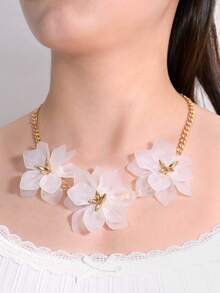 1pc Exaggerated Floral Petals Double Layer Eternal Flower Necklace, Elegant Choker Necklace Suitable For Women's Daily Wear, Balls, Parties, Jewelry Gift - Necklace - View 1