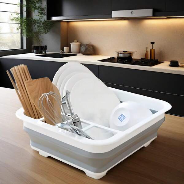 Rejilla plegable de plástico para secar platos, organizador plegable de vajilla para almacenamiento, cocina