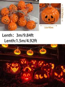 万圣节氛围灯串带 LED 电池盒，南瓜灯串，适合万圣节和节日派对 - 橘色 - 查看 3