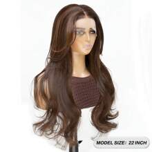 Brown 13x6 Synthetic Lace Front Wigs For Women 22 Inch Long Straight Glueless Kanekalon Hair Resistant Synthetic Hair Wigs Free Part 150% Density For Women Daily Party Vacation Holiday Use Easy To Install And Take Off For Beginners