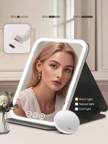 1 件旅行化妆镜，便携式 LED 照明化妆镜，触摸屏梳妆镜，3 色可调光照明，可充电 600mAh 电池，可充电桌面折叠化妆镜，送给女性、男性、妈妈的最佳礼物 - 彩色 - 查看 17