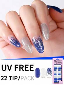 22 pezzi Adesivi per unghie in gel sfumati glitter senza UV, Unghie blu farfalle amore estivo, Adesivi per decorazioni unghie per donne in viaggio e uscite