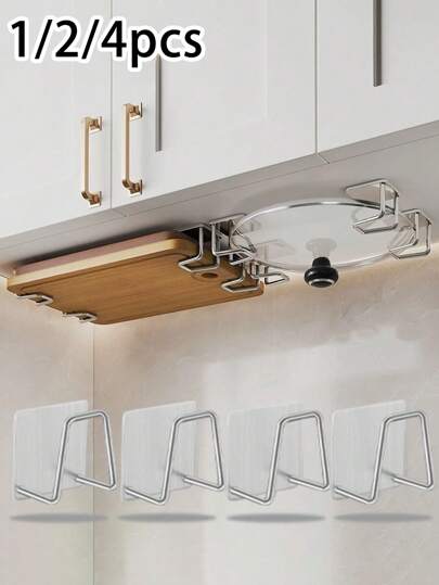 Under Cabinet Cutting Board Holder - 4 Pcs Pot Lid Organizer For Cabinet Cutting Board Holder Rack Storage Stainless Steel Under Shelf Counter Chopping Board Holder,Sink Sponge Shelf