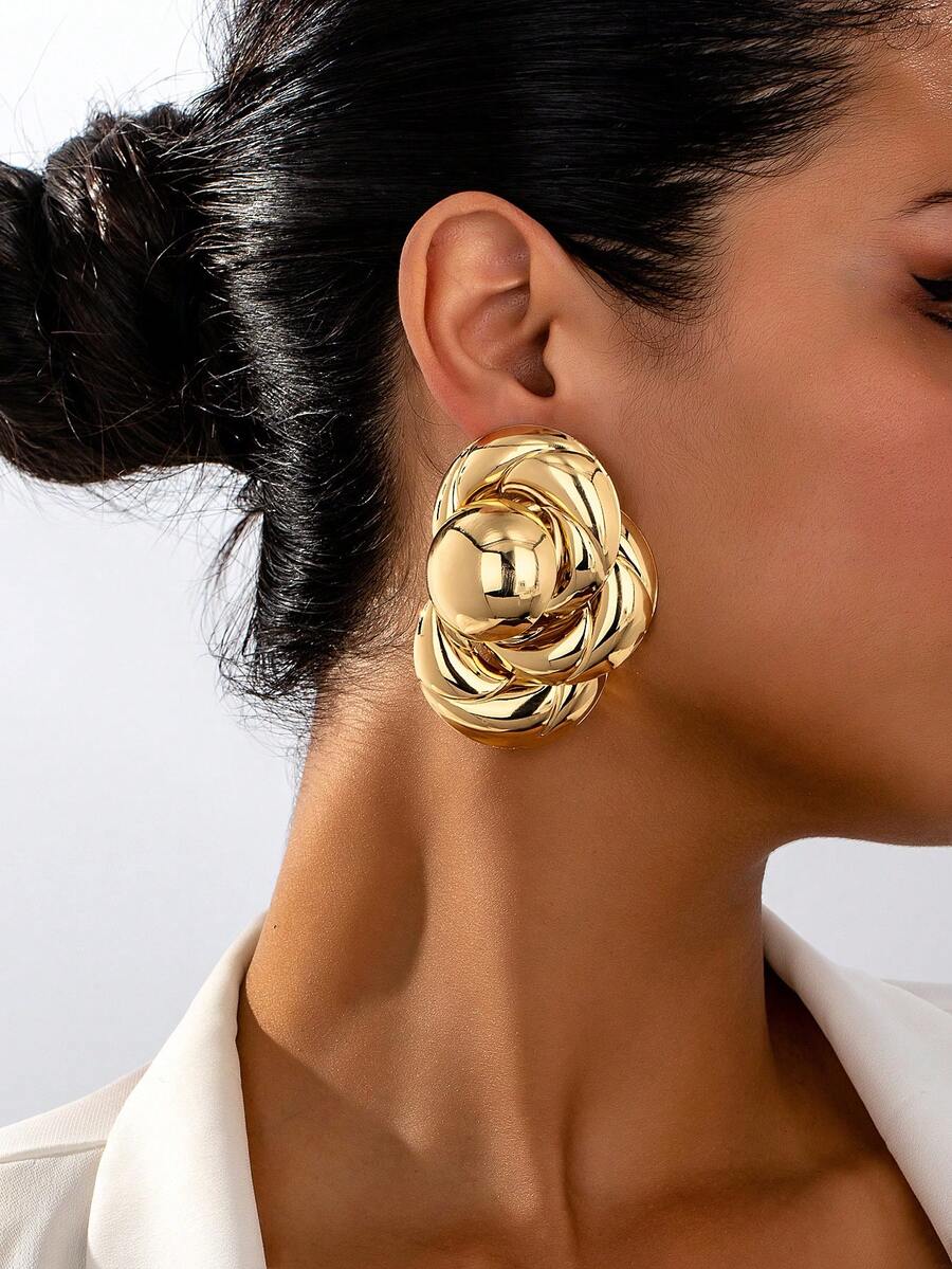 1 paire de boucles d'oreilles pendantes géométriques en métal doré exagéré de haute qualité, convenant pour le port quotidien des femmes - Or jaune - Voir 1
