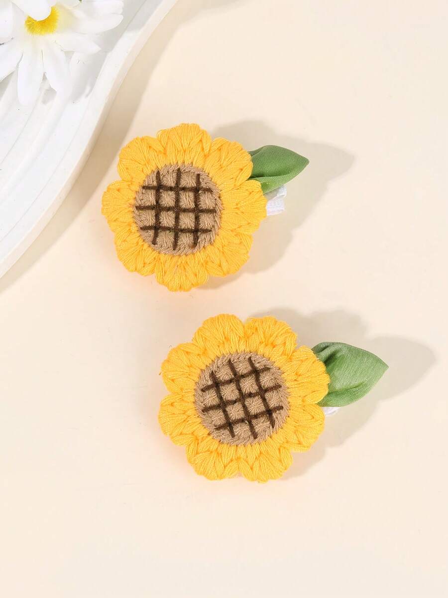 2pcs Sunflower Hair Clips For Girls Yellow Flower Hair Clips Summer Hair Accessories Claw Clips Hair Claws Hair Barrettes - Multicolor - View 1