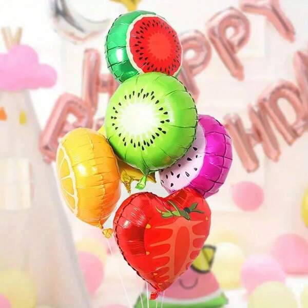 6 pièces/set Ballons en feuille d'aluminium en forme de fruits de 18 pouces, convient pour la décoration de ballons de fête à thème de fruits d'anniversaire