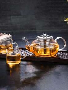 1 pieza Tetera de vidrio resistente al calor con filtro y asa de vidrio de color, adecuada para preparar té, café o té de frutas, apta para todas las estaciones y ocasiones, se puede calentar directamente sobre llama abierta. - transparente - Ver 12