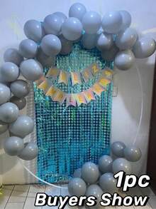 1件100*200厘米蓝色亮片背景布，方形塑料亮片派对背景布，婚礼生日派对墙面装饰，金属流苏塑料横幅背景幕布，性别揭晓派对装饰，性别揭晓派对用品，美人鱼主题生日派对蓝色金属背景，美人鱼派对装饰 - 淺藍色 - 查看 4