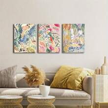 Set de 3 piezas de arte de pared de estilo rústico en lienzo - Patrones abstractos y florales vintage, graffiti colorido para decoración de sala de estar, dormitorio, oficina en casa - Pintura en lienzo con marco