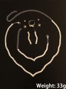 4pcs Silver-Plated Jewelry Set With Rhinestones, Elegant & Fashionable