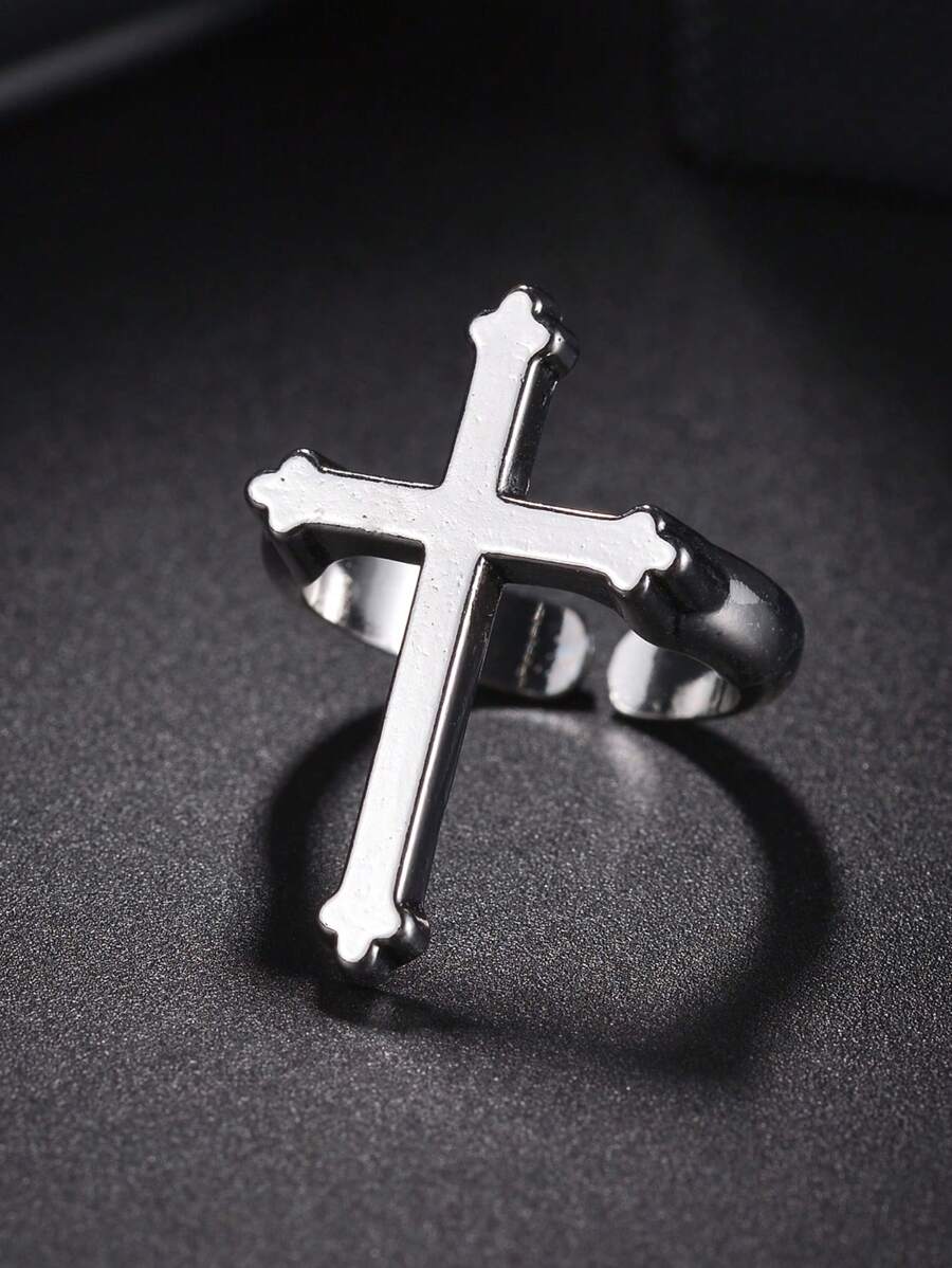 1pc Men's Vintage Cross Ring, Suitable For Daily Wear