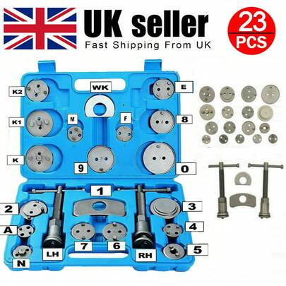 23pc Auto Car Universal Disc Piston Caliper Brake Rewind Wind Back Tool Kit Set , Complete Disc Brake Caliper Tool Set, Wind Back Tool Kit, Brake Pad Repair For Automotive, Fits All Vehicles, Brake Caliper Compression Tool