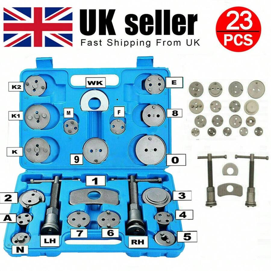 23pc Auto Car Universal Disc Piston Caliper Brake Rewind Wind Back Tool Kit Set , Complete Disc Brake Caliper Tool Set, Wind Back Tool Kit, Brake Pad Repair For Automotive, Fits All Vehicles, Brake Caliper Compression Tool - Blue - View 1